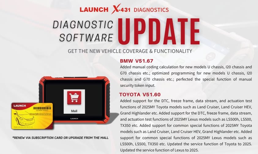 📣Launch X431 Software update for BMW and TOYOTA.